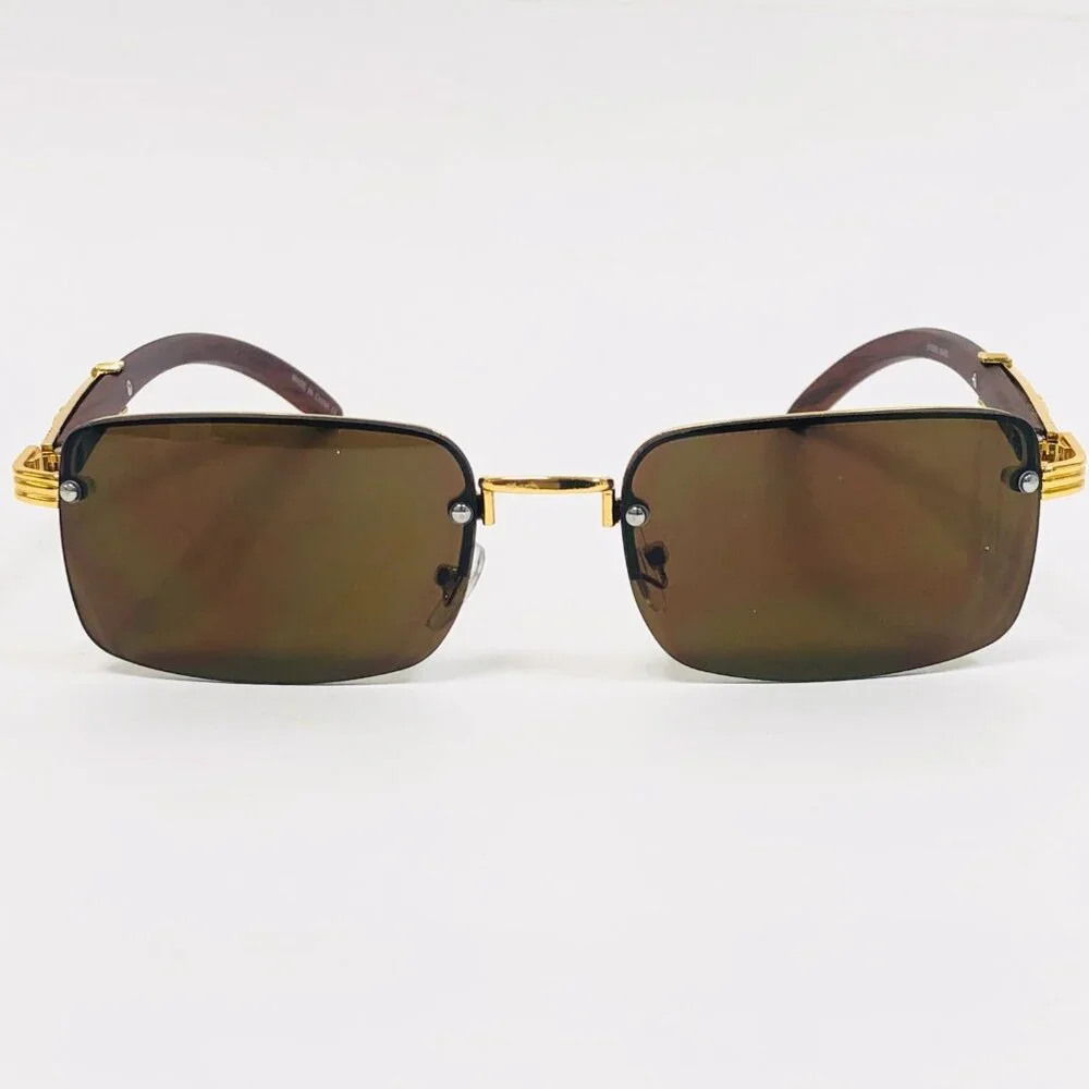 Men Sunglasses Dark Brown Lens Square Gold Frame Street Wear Light Weight Lentes